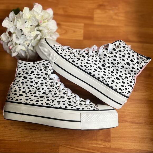 NEW Womens Size 9.5 Converse Chuck Taylor Dalmatian High Top Lift Platform Shoe - Picture 1 of 9